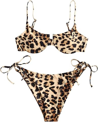 ZAFUL Swimsuits for Women V-Wired Underwire Push Up High Cut Bikini Set Two Pieces Bathing Suits | Amazon (US)