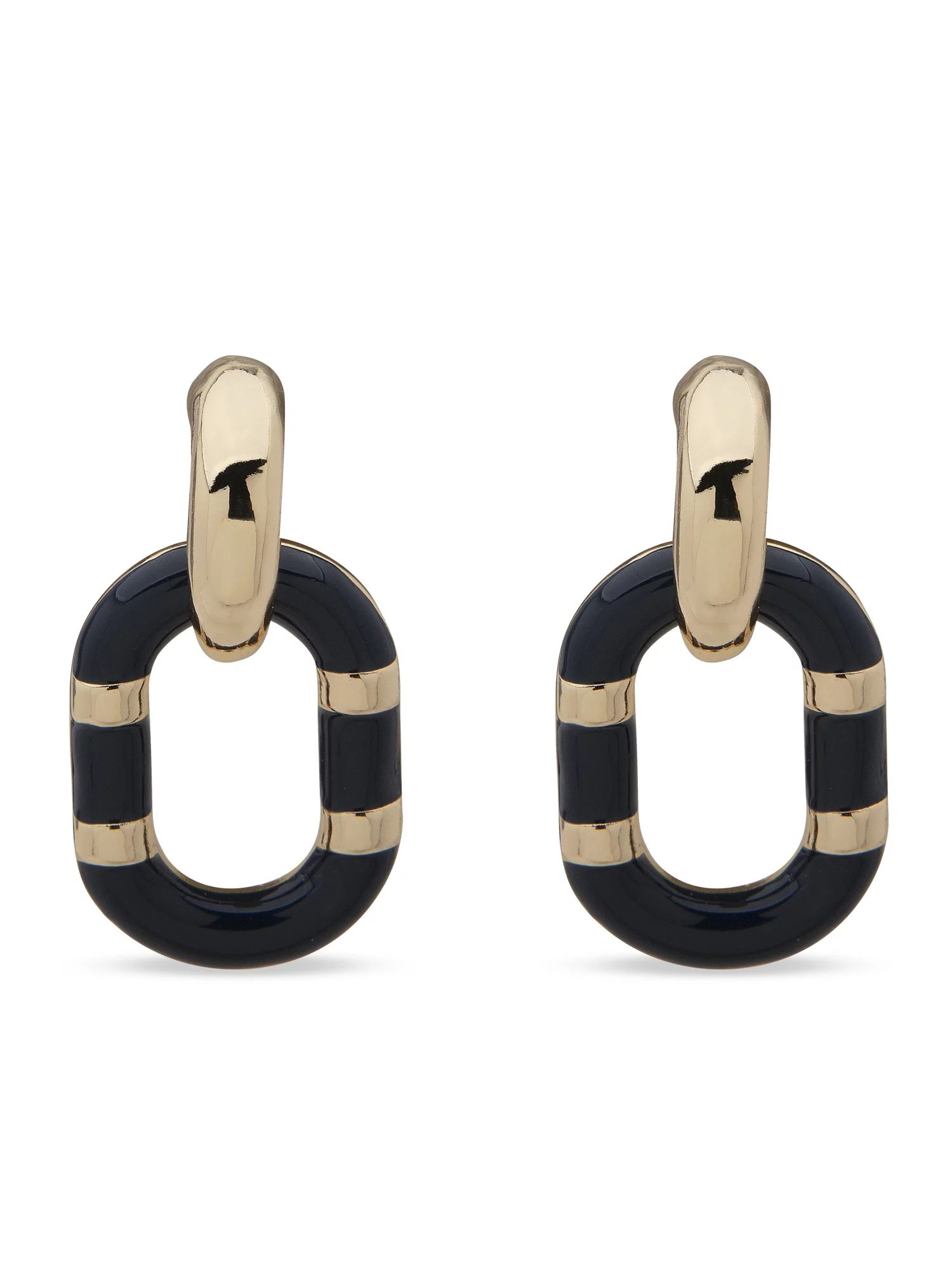 Pappagallo Womens Gold Tone Navy Enamel Striped Link Doorknocker Post-back Earrings | Walmart (US)
