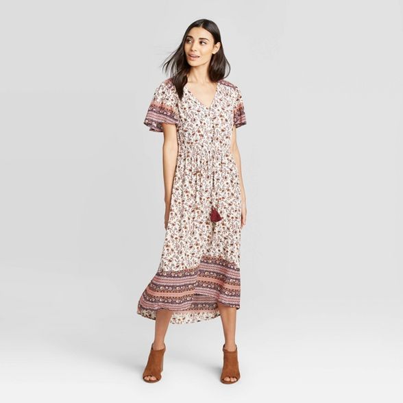 Women's Floral Print Short Sleeve Midi Dress - Knox Rose™ White | Target