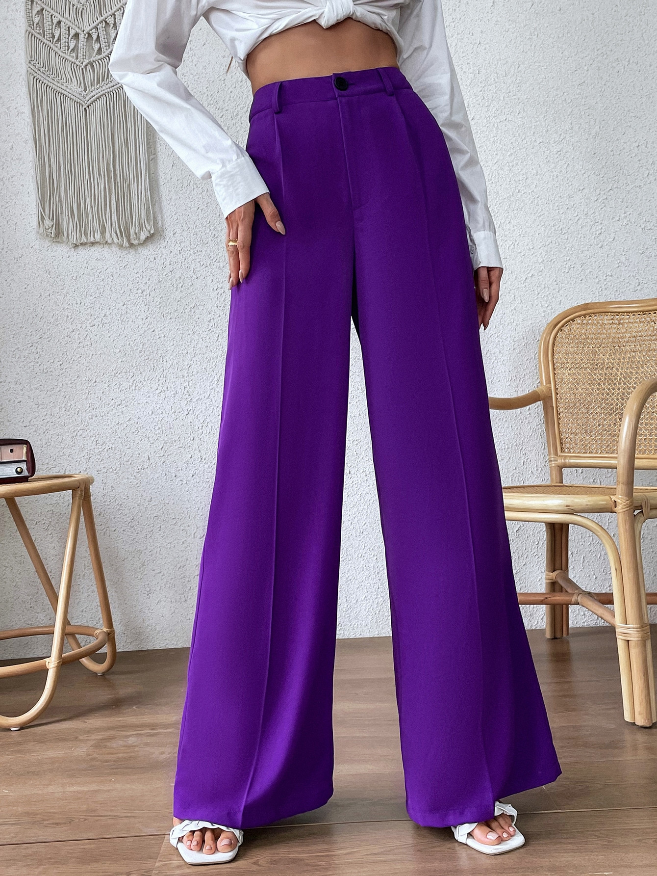 SHEIN Privé Seam Detail Wide Leg Pants | SHEIN