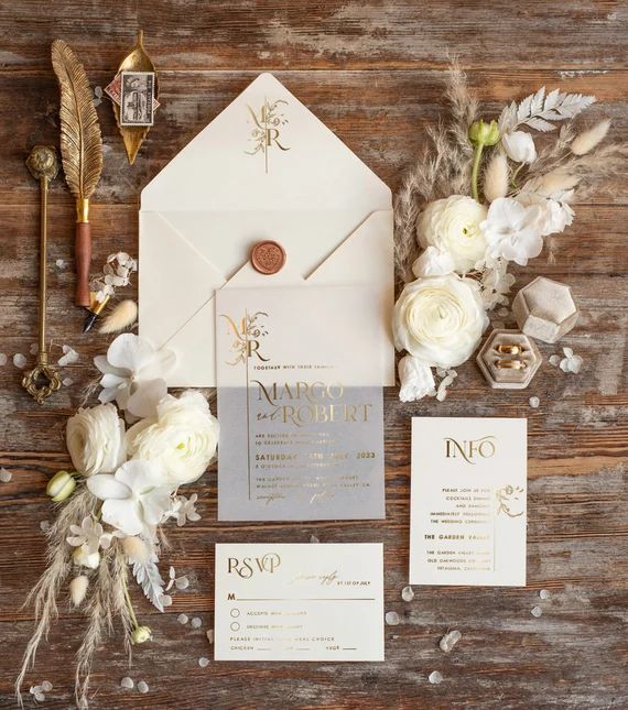 Luxury Ivory Gold Wedding Invitations Modern Wedding Invites - Etsy | Etsy (US)