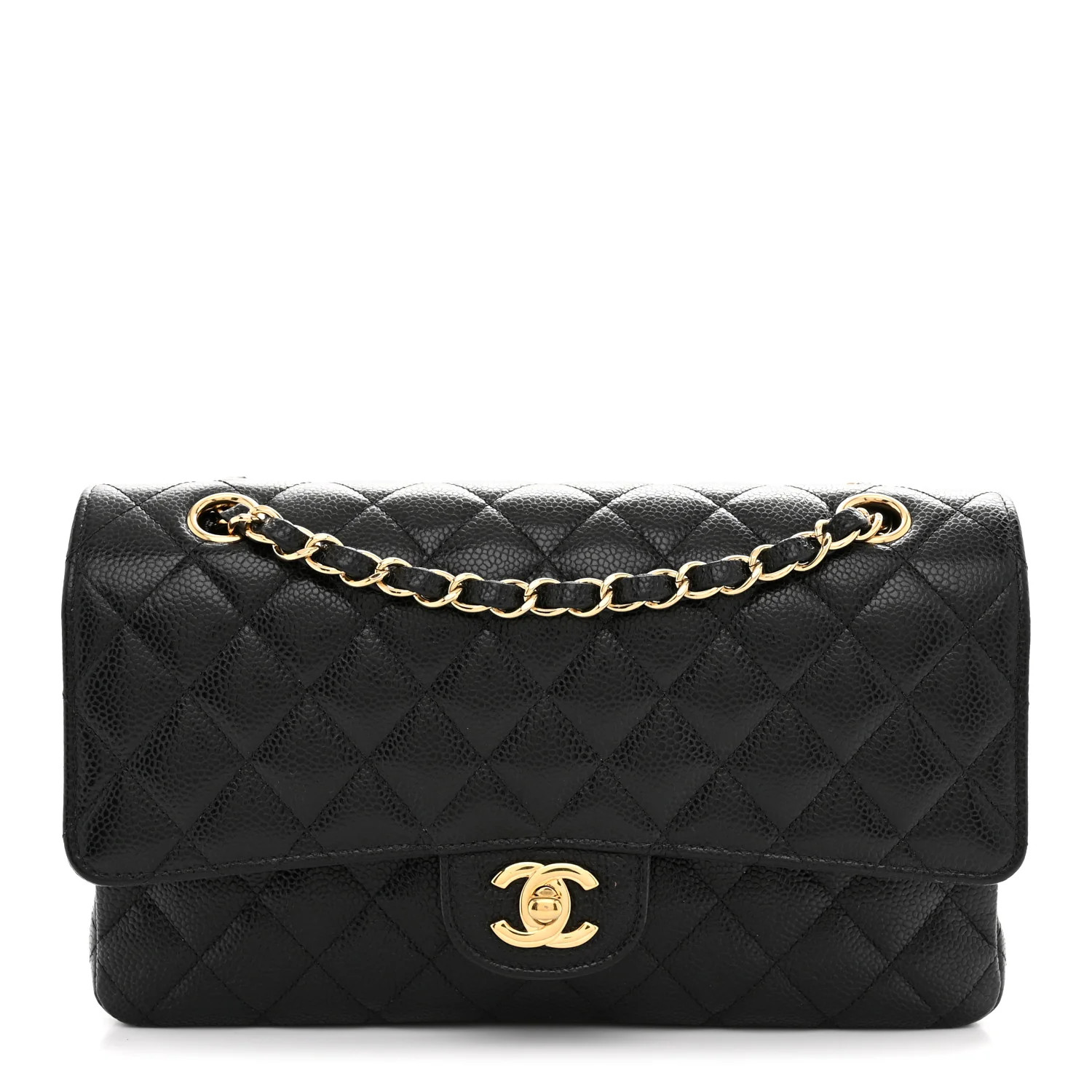 Caviar Quilted Medium Double Flap Black | FASHIONPHILE (US)