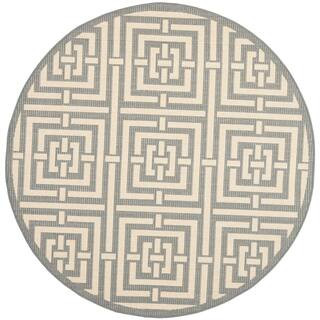 SAFAVIEH Courtyard Gray/Cream 5 ft. x 5 ft. Round Geometric Indoor/Outdoor Area Rug | The Home Depot