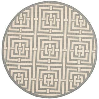 SAFAVIEH Courtyard Gray/Cream 5 ft. x 5 ft. Round Geometric Indoor/Outdoor Area Rug | The Home Depot