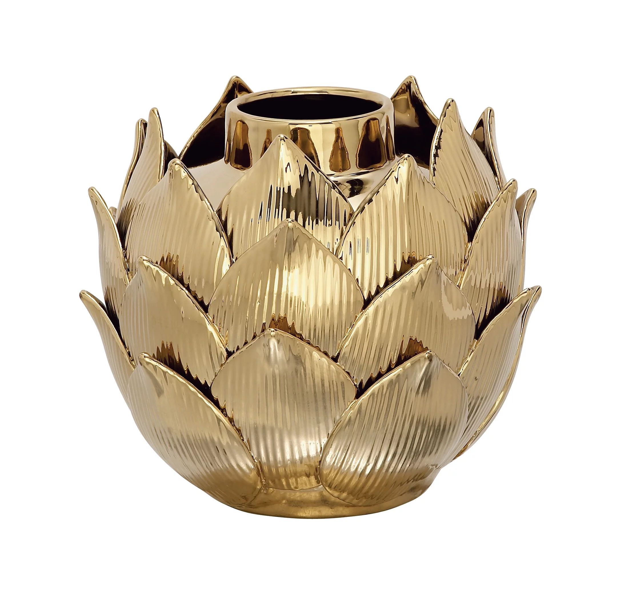 DecMode 12"W, 9"H Porcelain Glam Vase, Gold, 1 - Piece - Walmart.com | Walmart (US)