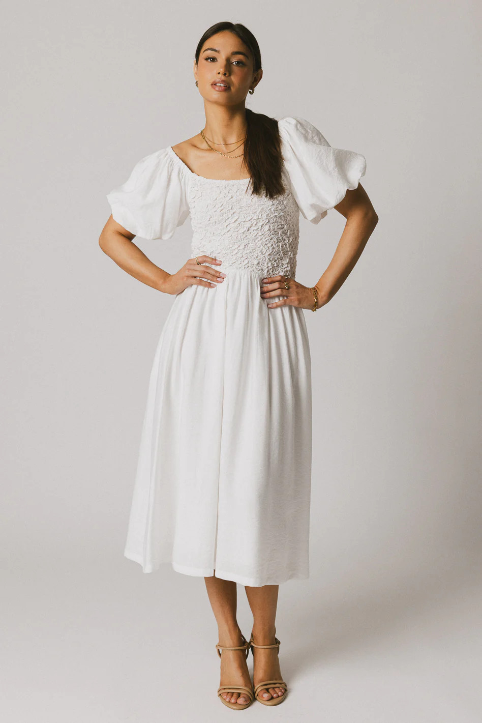 Janie Smocked Midi Dress in White | Böhme US