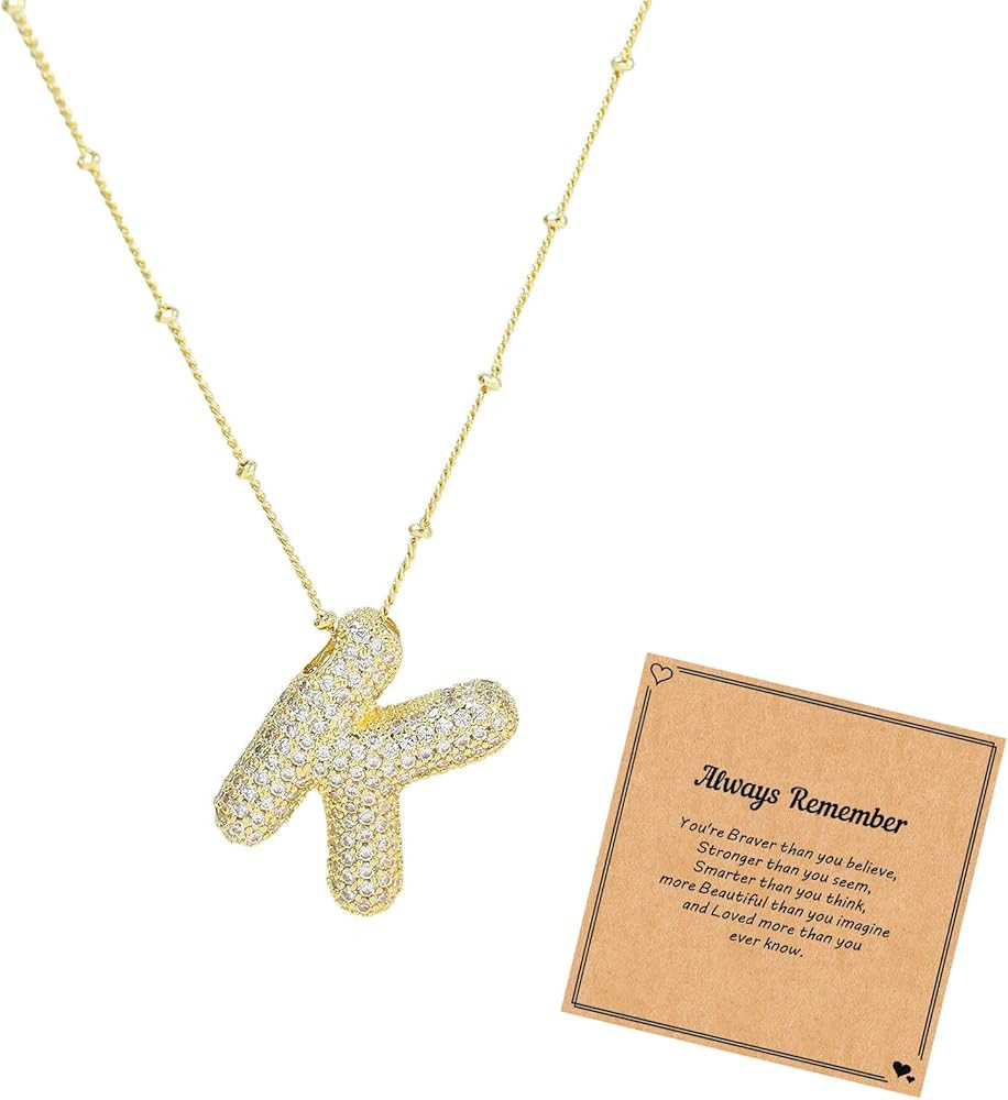 Bubble Letter Necklace for Women Gold Silver Initial Charm Necklaces Balloon Initial Necklaces Be... | Amazon (CA)