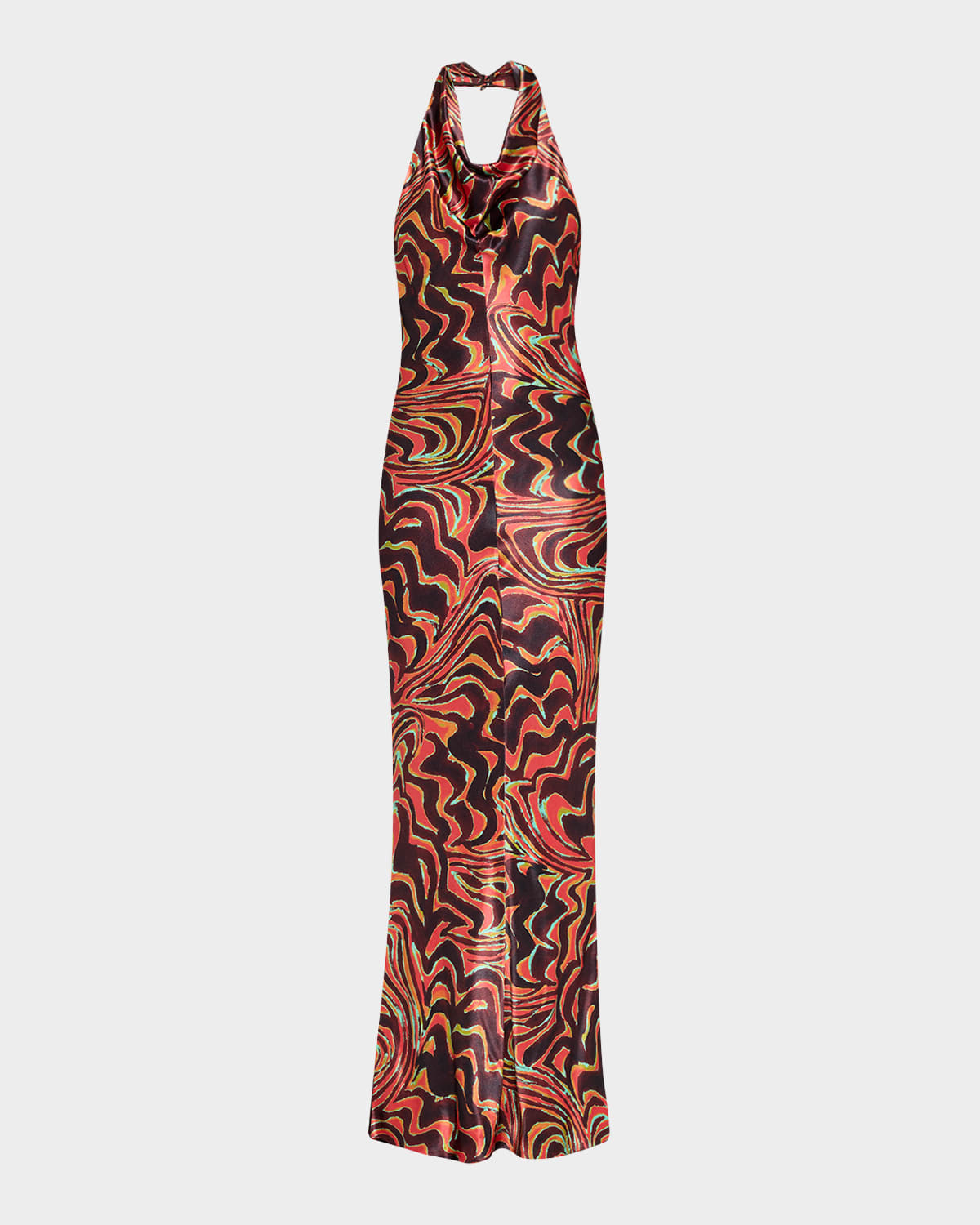 Wavy-Print Satin Cowl-Neck Halter Gown | Neiman Marcus