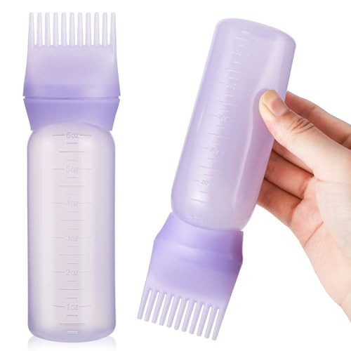 Pimoys Root Comb Applicator Bottle 6 Ounce, Oil Applicator for Hair Dye, Hair Oiling Bottle Brush with Graduated Scale, Purple | Amazon (US)