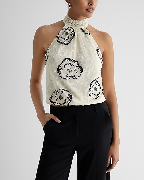 Embroidered Lace Halter Neck Top | Express