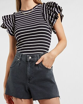 Striped Ruffle Sleeve Tee | Express