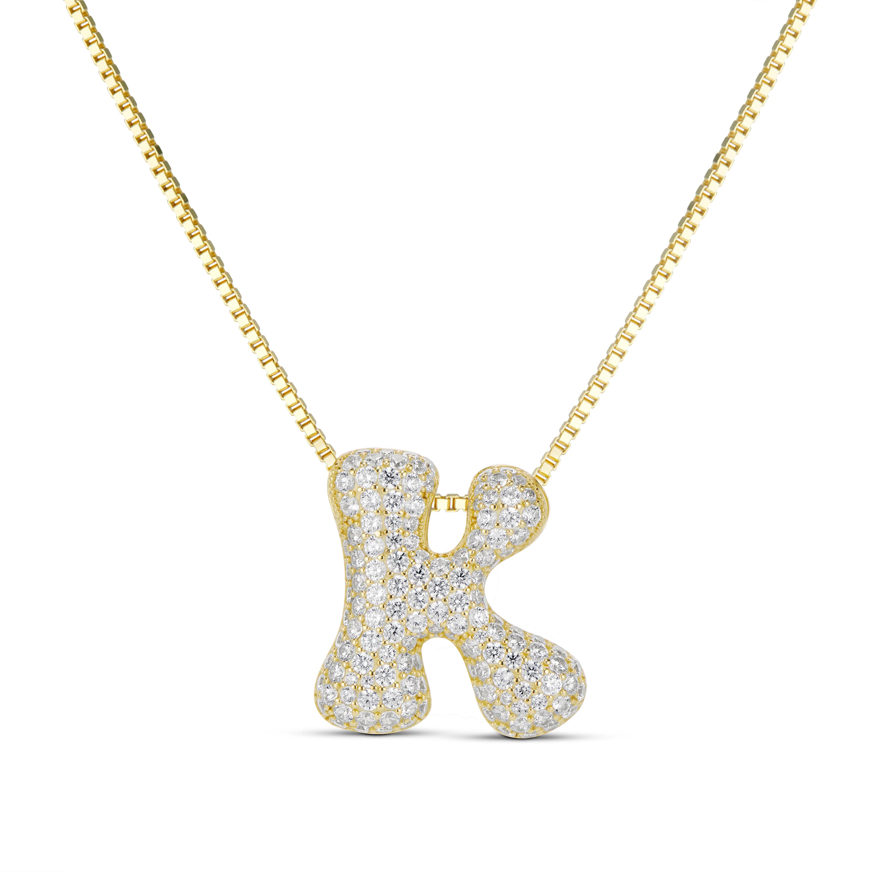 ICED JUMBO LETTER NECKLACE YELLOW GOLD / K | EP JEWELS 