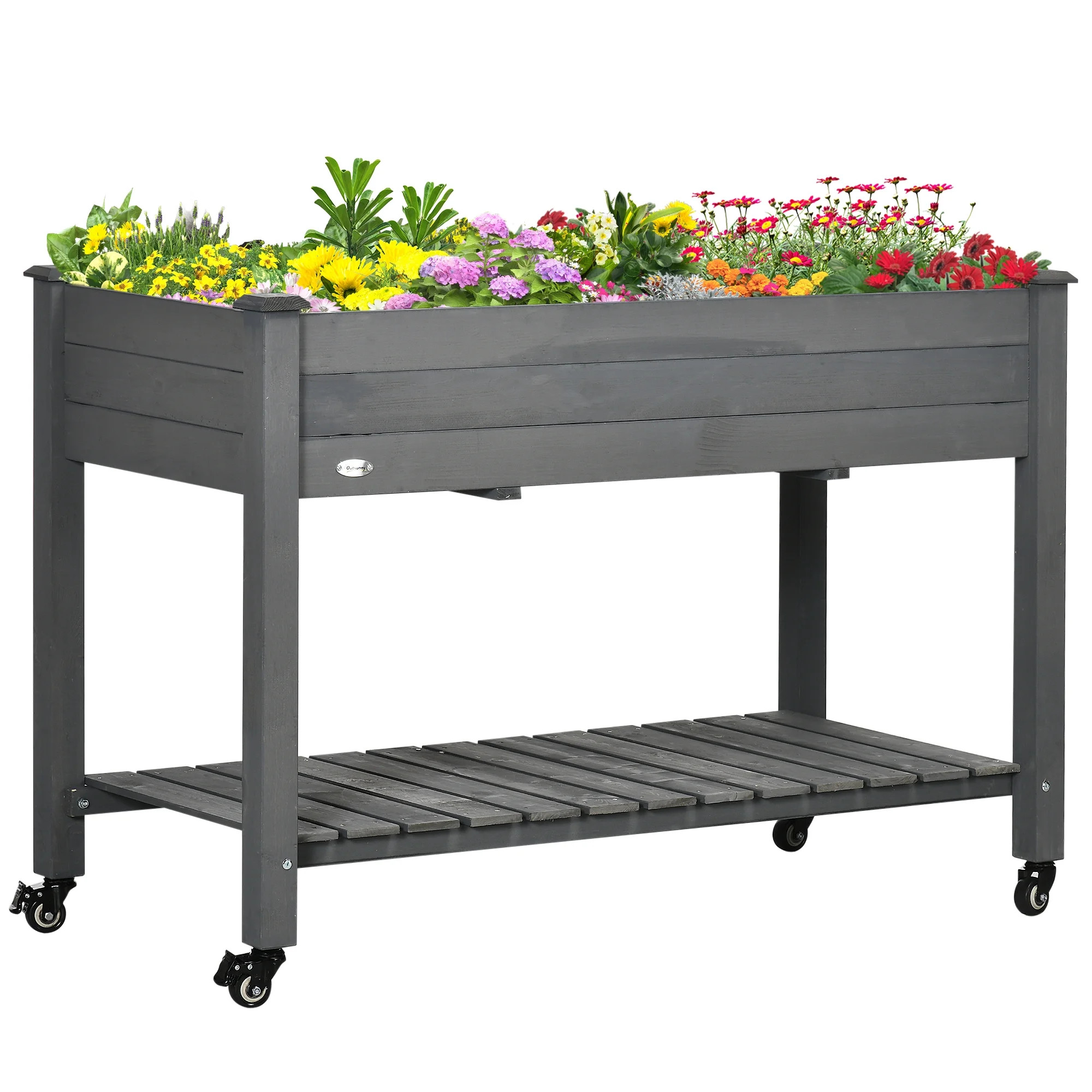 Outsunny 47" x 21" Raised Garden Bed Elevated Wooden Planter Box w/ Lockable Wheels, Storage Shel... | Walmart (US)