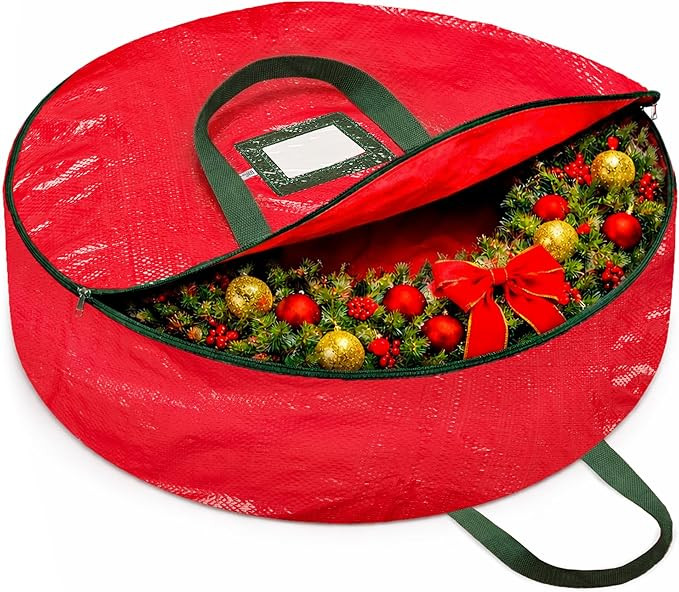 ZOBER Christmas Wreath Storage Container 36 Inch - Wreath Bag for Artificial Wreaths Box - Dual Z... | Amazon (US)