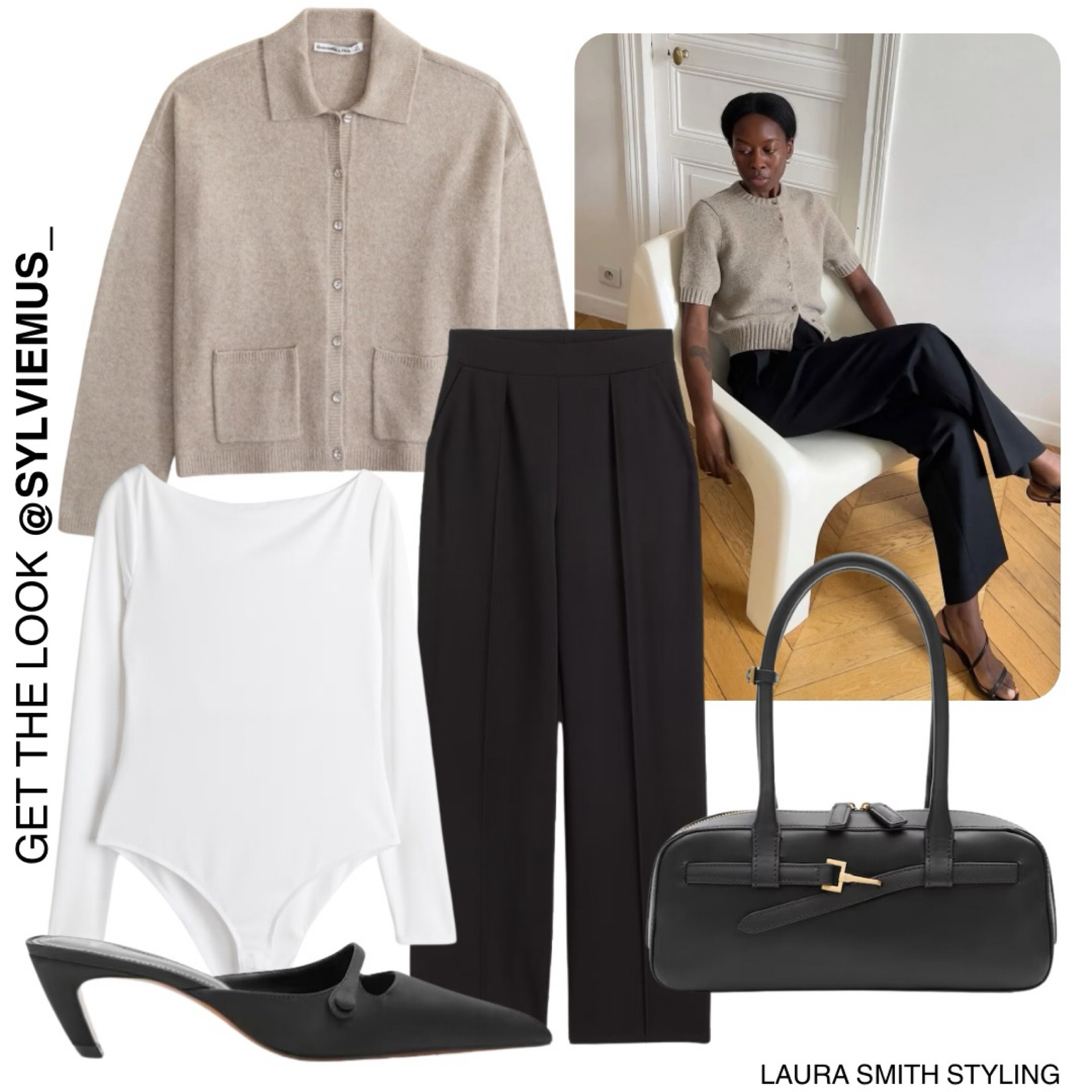 Bring some of Sylvie's Parisian style into your wardrobe with a neutral button up cardigan. A long sleeve body is the perfect base layer for the colder days and the boat next detail gives it a more elegant finish.

Including button up cardigan, long sleeve boat neck body, black wide leg trousers, heeled mule, black handbag

#LTKuk #LTKautumn #LTKstyletip