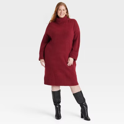Women's Long Sleeve Cozy Knitted Midi Sweater Dress - Ava & Viv™ | Target