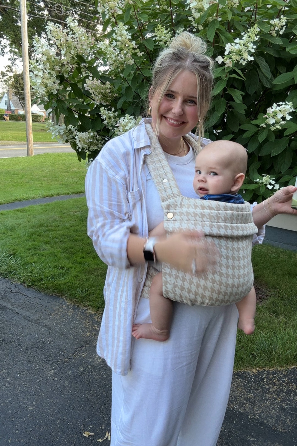 The perfect summer and fall outfit for the comfort girlies! 
These linen pants are under $20 right now ow and incredibly comfortable. Elastic waist so they’re very forgiving. This baby carrier is not until cute but incredibly comfortable. My baby loves this  

#LTKPlusSize #LTKMidsize #LTKSaleAlert