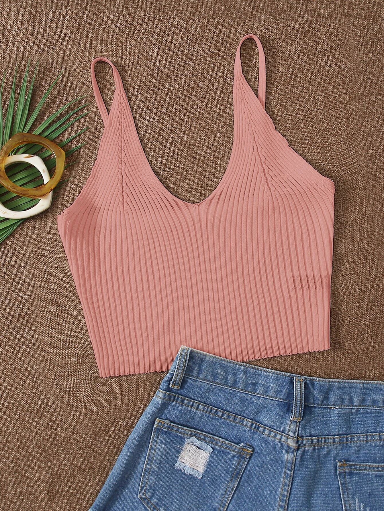 Solid Ribbed Knit Cami Top | SHEIN