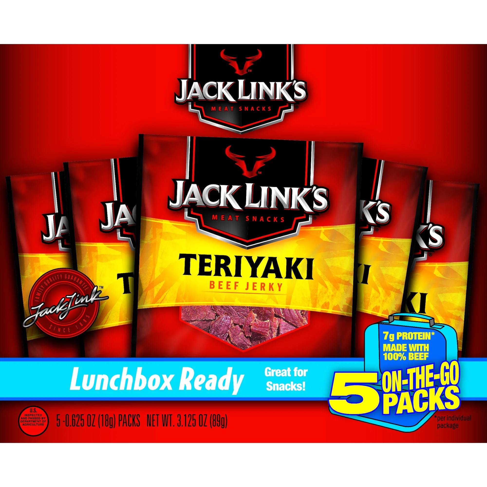 Jack Links 100% Beef Teriyaki Beef Jerky 0.625oz 5 Count Box | Walmart (US)