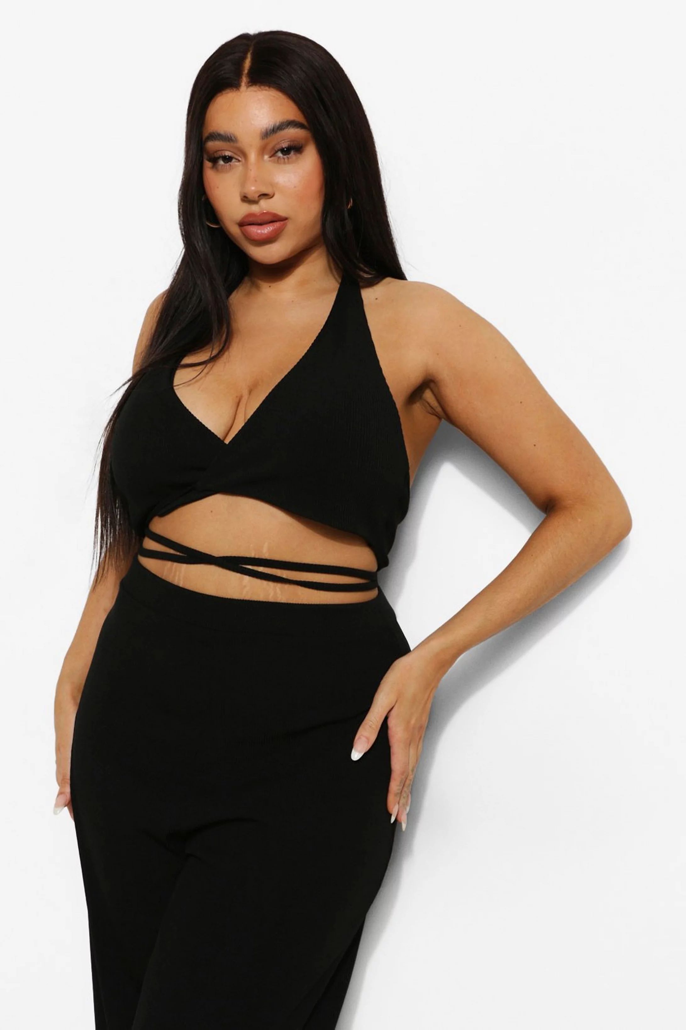 Plus Plunge Halter Crop Top | Boohoo.com (US & CA)