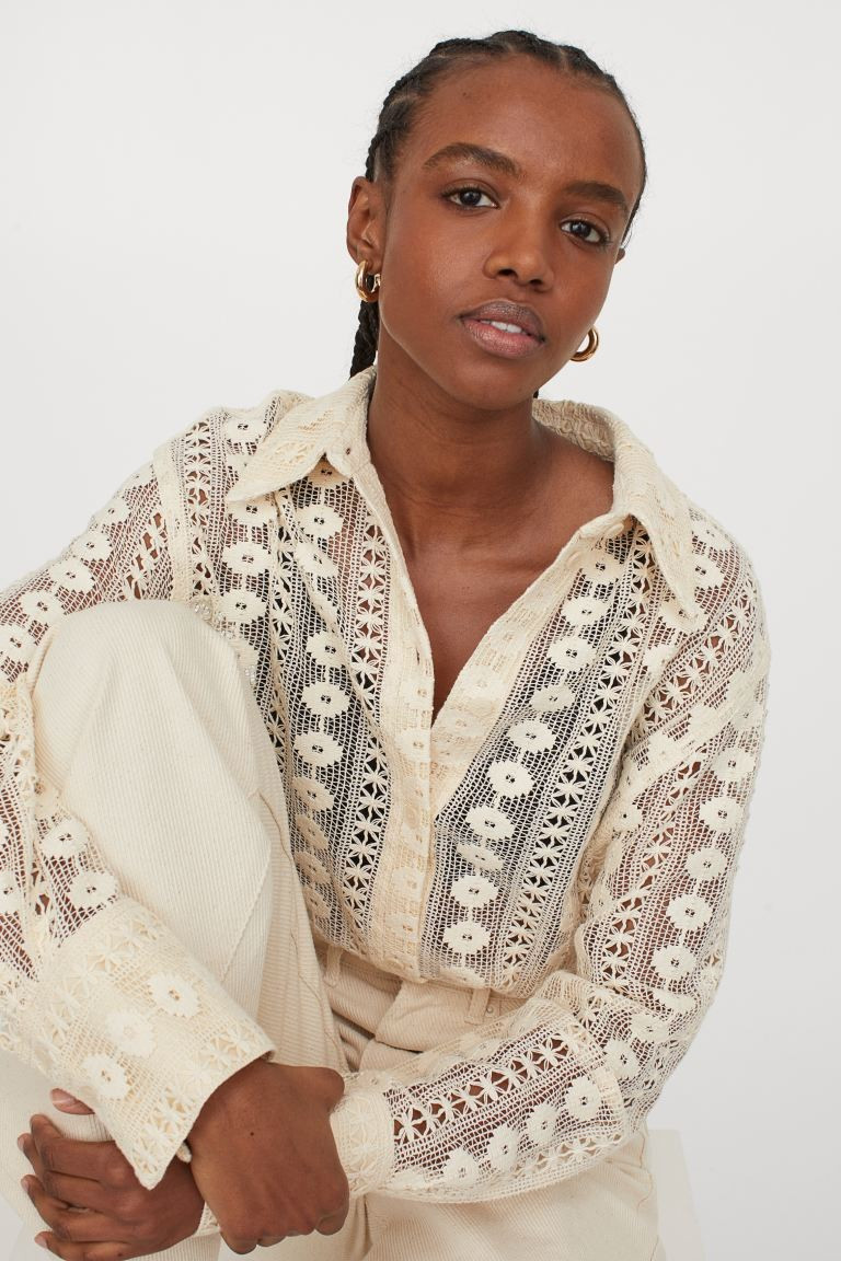 New Arrival
	Shirt in soft cotton lace with a collar, buttons down the front and a yoke at the ba... | H&M (UK, MY, IN, SG, PH, TW, HK)
