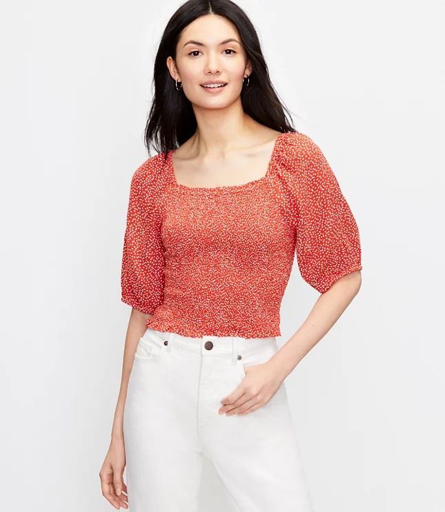 Petite Dotted Smocked Blouse | LOFT