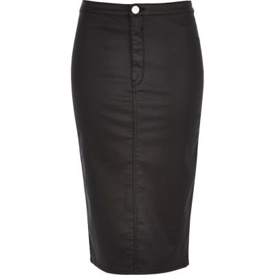 Black coated pencil skirt | River Island (US)