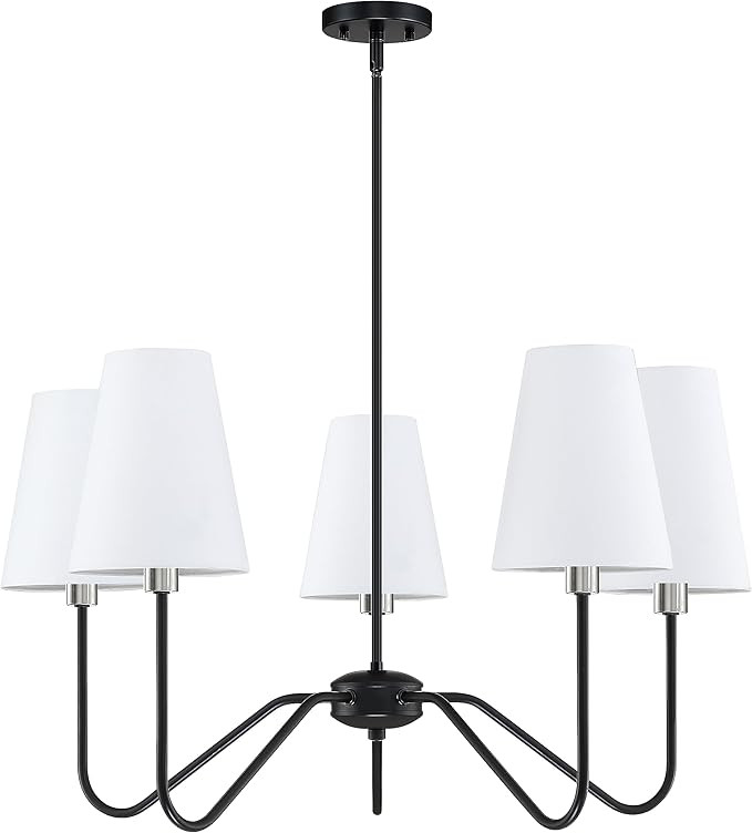 5 Light Black Chandelier Lighting Fixture Classic Chandeliers Brushed Nickel with White Linen Mod... | Amazon (US)