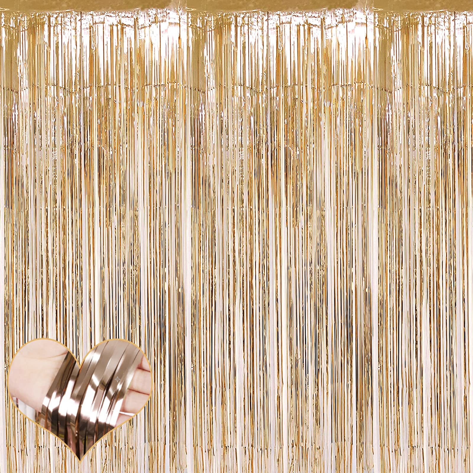 4 Pack Champagne Gold Fringe Curtain Backdrop, 3.2Ft x 6.6Ft Metallic Tinsel Foil Fringe Streamers Curtains Background for Photo Booth Birthday Baby Shower Party Thanksgiving Christmas Decorations | Amazon (US)