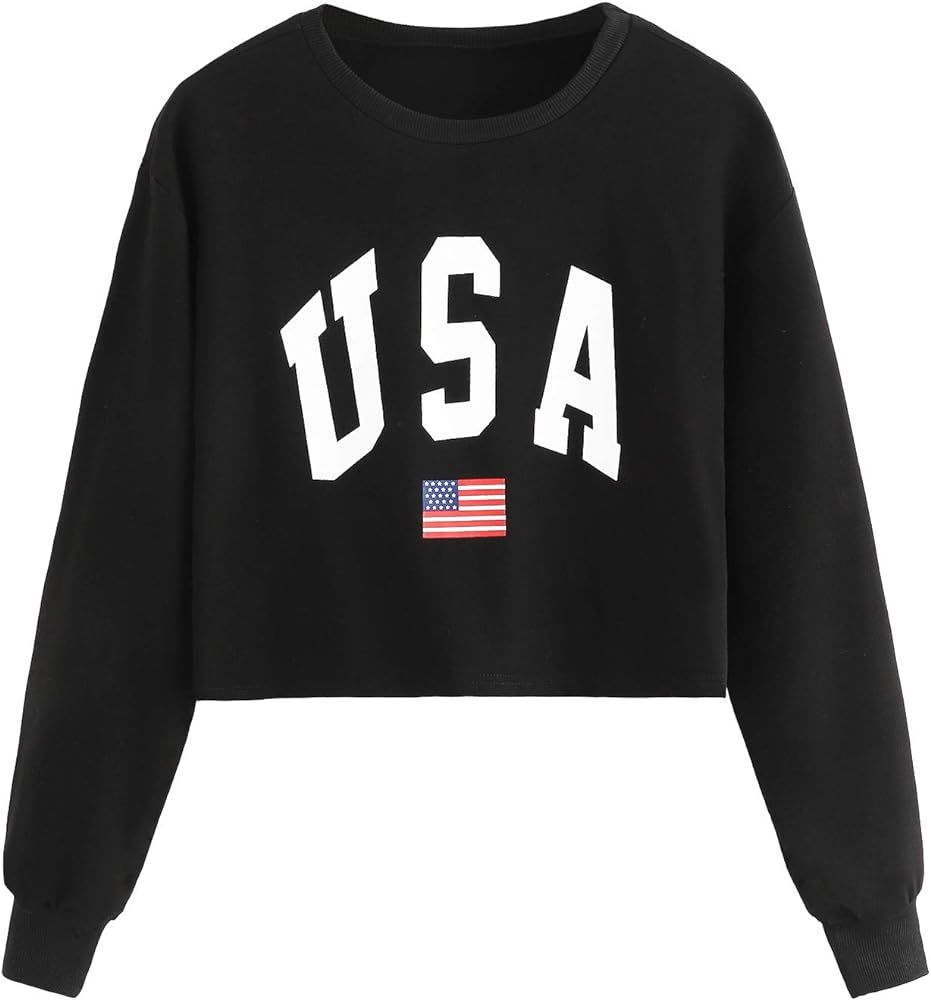 SweatyRocks Women's Crop Top Letter Printed Sweatshirt Hoodie | Amazon (US)