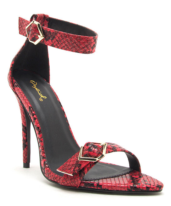 Qupid Women's Pumps RED/BLACK - Red & Black Snakeskin-Embossed Frasier Sandal - Women | Zulily