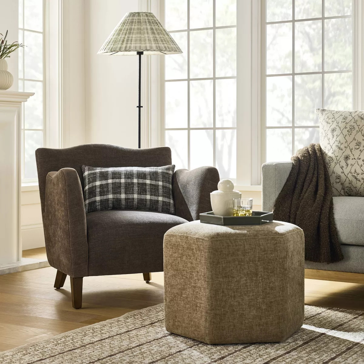 Woven Plaid with Faux Leather Zipper Lumbar Throw Pillow Brown - Threshold™ designed with Studi... | Target