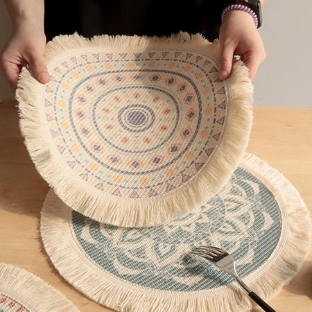 Travelwant Round Placemats Boho Tassels Table Mats Cotton Woven Heat Proof Washable Circle Kitchen P | Walmart (US)