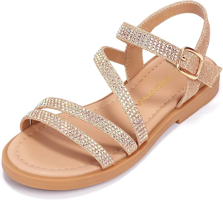 PANDANINJIA Toddler Girls Sandals Summer Open Toe Flats Shoes Glitter Dress Sandals for Little Ki... | Amazon (US)