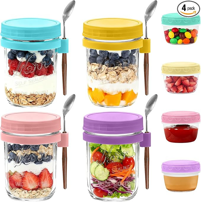 Overnight Oats Containers with Lids, 4-pack Overnight Oats Jars with Spoons and Small Containers,... | Amazon (US)
