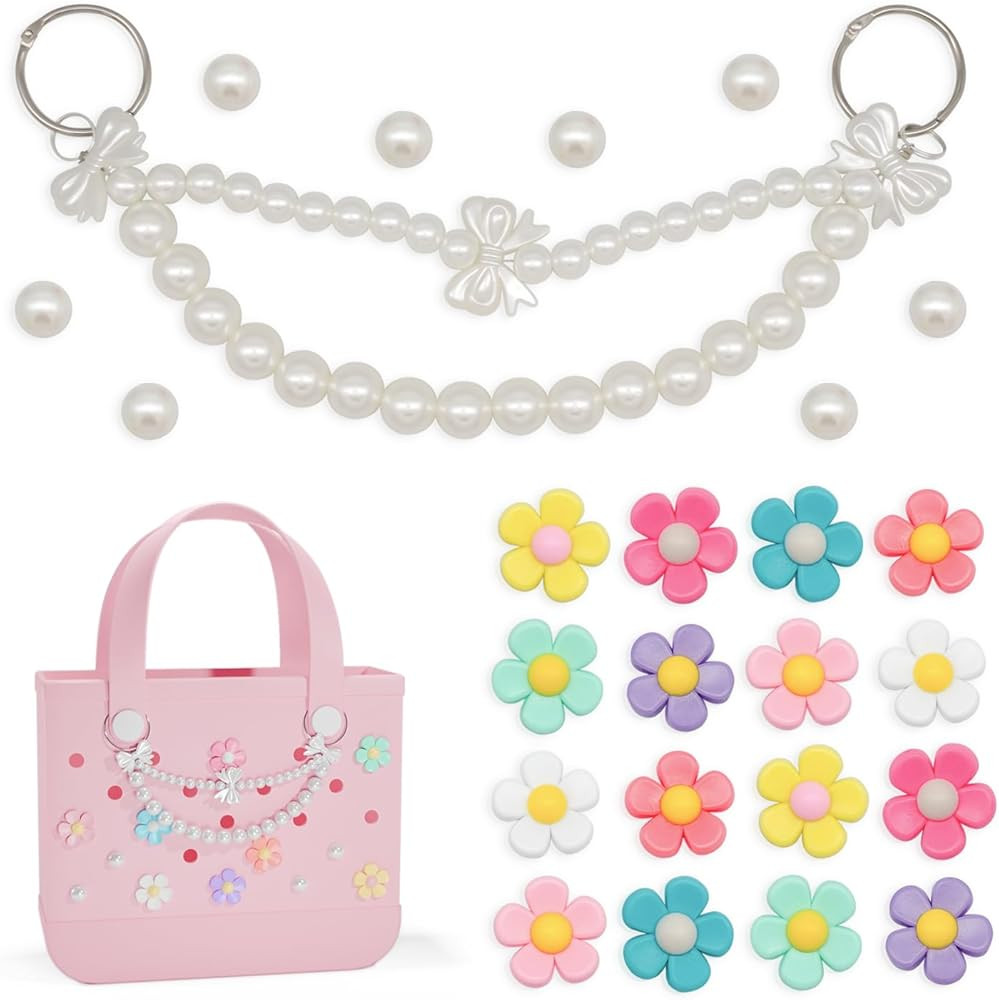 Charms for Bogg Bag, Pearls & Pearls Bow Chain Accessory for Bogg Bags and Simply Southern Totes,... | Amazon (US)