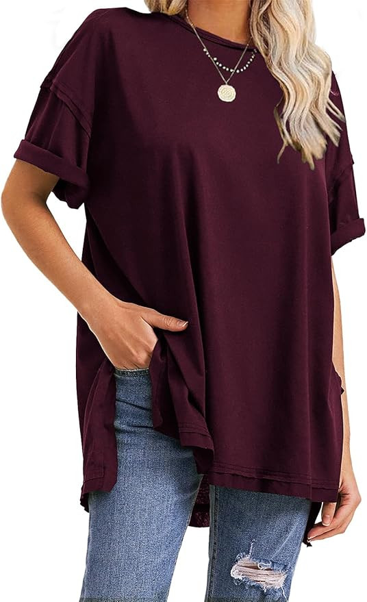 EXLURA Womens Summer Oversized T Shirts 2025 Casual Short Sleeve Loose Maternity Tops Crewneck Tu... | Amazon (US)