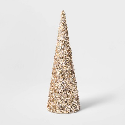 Large Sequin Tree Cone with Beads Decorative Figurine Gold - Wondershop™ | Target