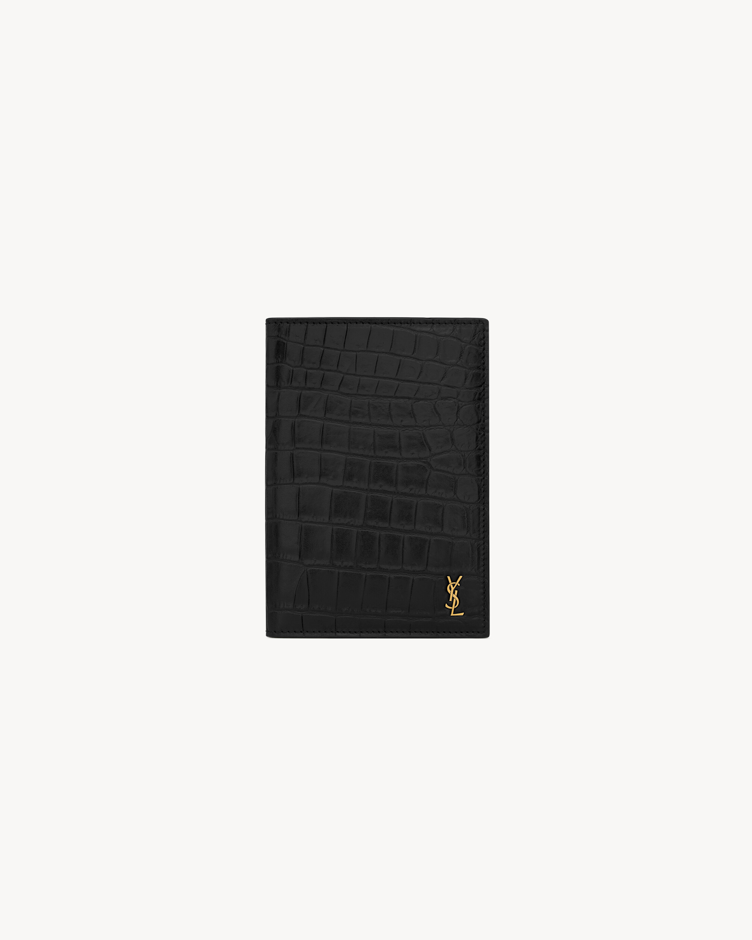 Saint Laurent Tiny Cassandre Passport Case In Crocodile-Embossed Leather - Black - Men - One Size | Saint Laurent Inc. (Global)