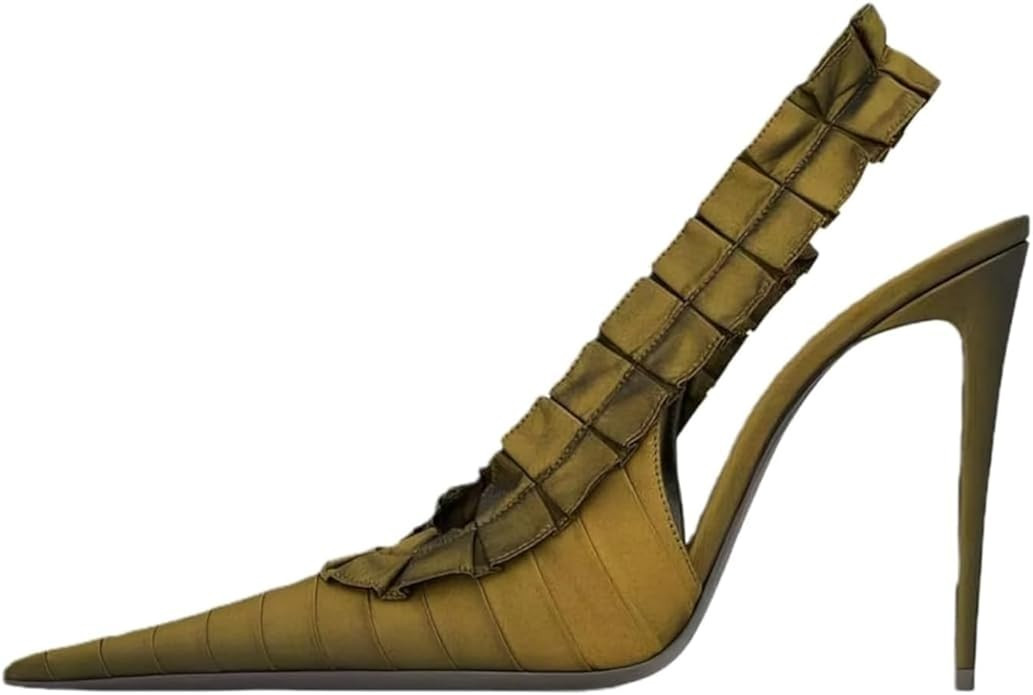 keleimusi Women's Slingback High Heels Ruffles Pointed Toe Slip On Satin Stiletto Pumps Fashion P... | Amazon (US)