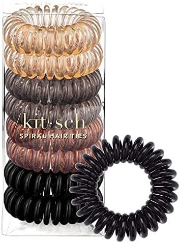 Kitsch Spiral Hair Ties, Coil Hair Ties, Phone Cord Hair Ties, Hair Coils - 8 Pcs, Brunette | Amazon (US)
