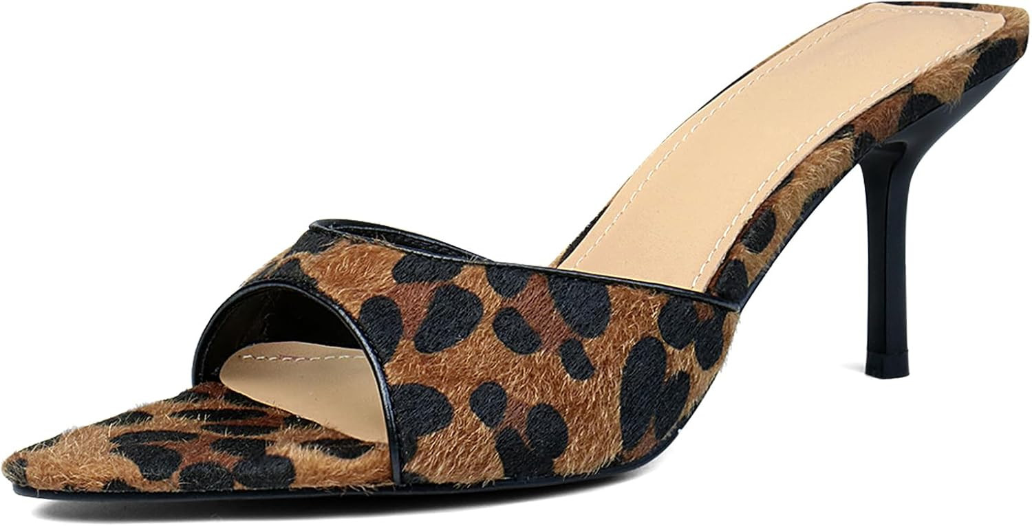 QIV Kitten Heels Pointed Open Toe Mule Heeled Sandals | Amazon (US)
