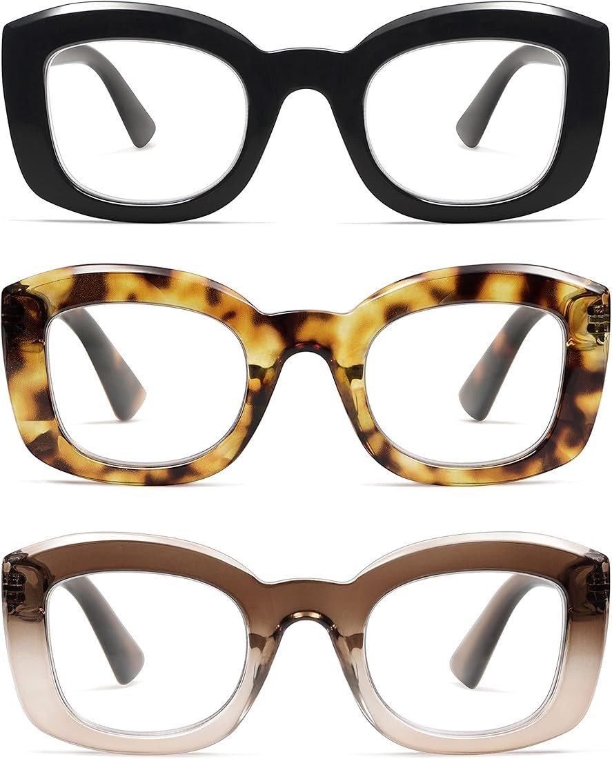 AMOMOMA 3 Pack Retro Square Reading Glasses for Women Men 1.50 1.00 2.00 Blue Light Thick Spring ... | Amazon (US)