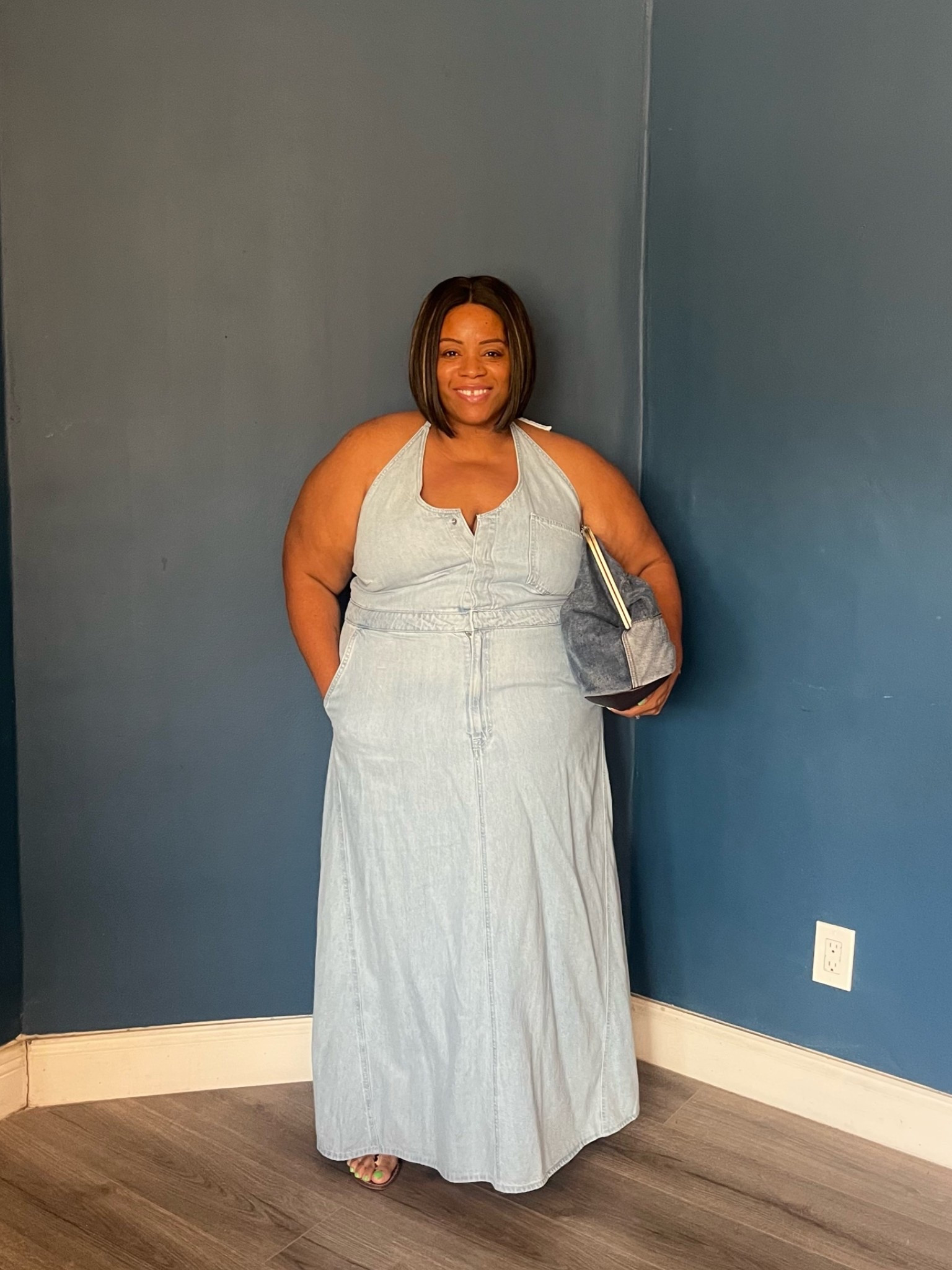Plus size summer denim dress and denim Kisslock oversized clutch

#LTKootd #LTKOver40 #LTKPlusSize