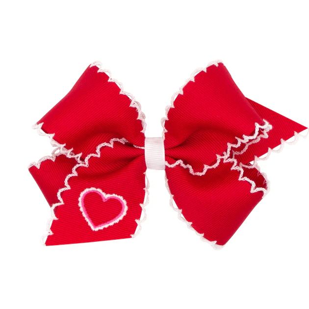 Embroidered Heart Moonstitch Bow Red | Classic Whimsy