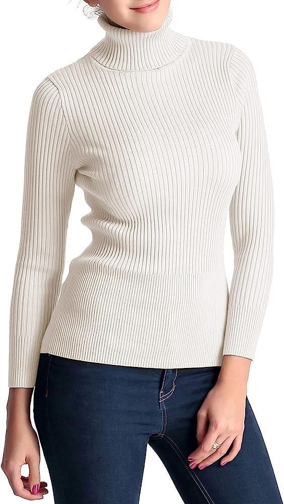 PrettyGuide Women's Ribbed Turtleneck Long Sleeve Sweater Ivory S at Amazon Women’s Clothing st... | Amazon (US)