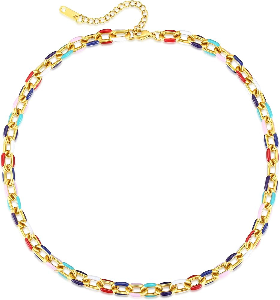 Colorful Dainty Cuban Link Chain Necklace for Women Trendy, Y2k Preppy Jewelry Boho Chunky Choker... | Amazon (US)