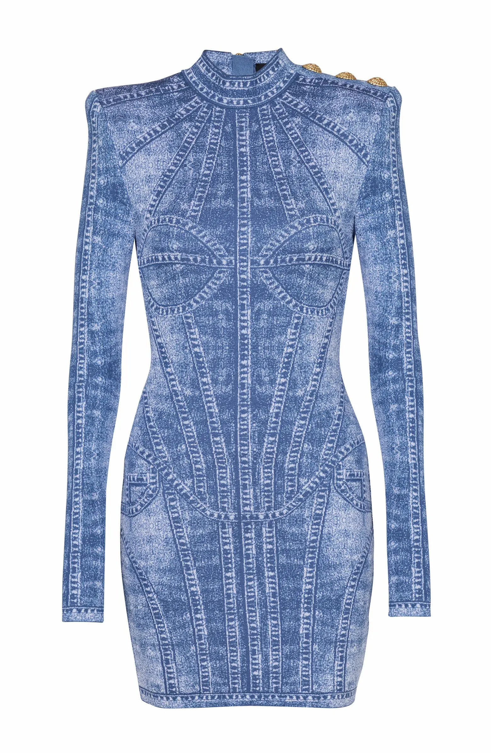 Short Jacquard Knit Dress With Denim Effect | Nordstrom