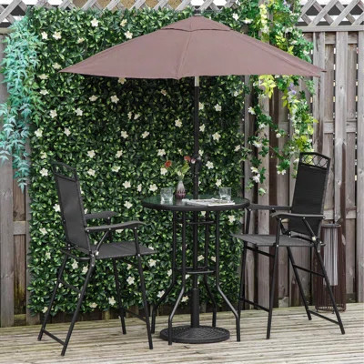 4 Piece Outdoor Patio Dining Furniture Set, 2 Folding Chairs, Adjustable Angle Umbrella, Wave Textured Tempered Glass Dinner Table | Wayfair North America
