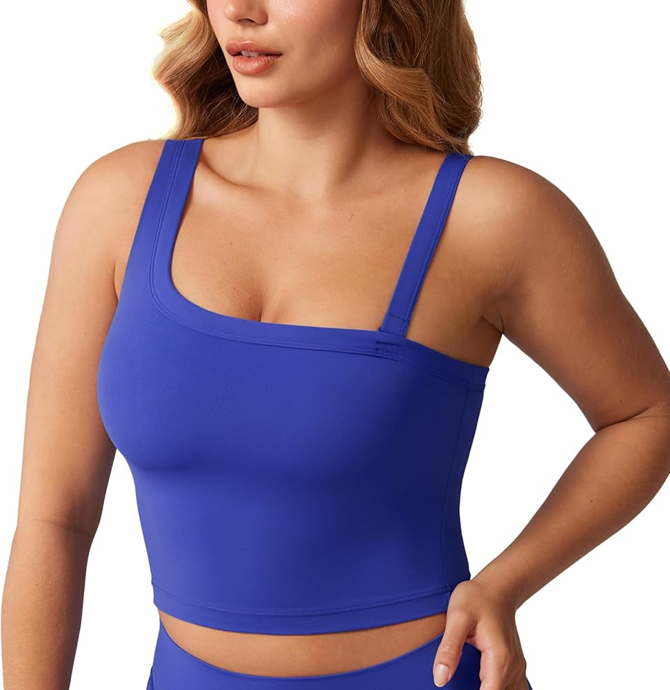 Hugcurve Detachable Shoulder Strap Longline Sports Bra for Women One Shoulder Workout Tank Crop T... | Amazon (US)